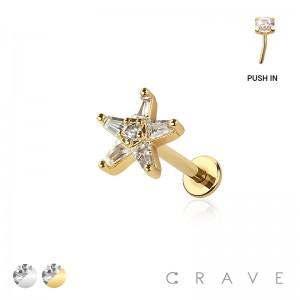 MULTI CZ STAR TOP THREADLESS (PUSH IN) 316L SURGICAL STEEL LABRET SET